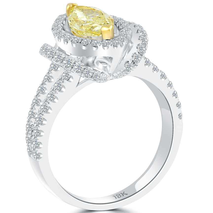 2.13 Carat Fancy Yellow Marquise Shape Diamond Engagement Ring 18k White Gold