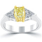 1.57 Carat Cushion Cut Fancy Yellow Three Stone Diamond Engagement Ring 14k Gold