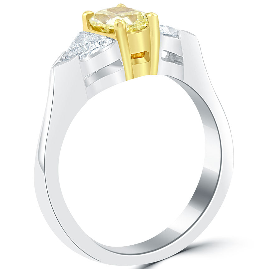 1.57 Carat Cushion Cut Fancy Yellow Three Stone Diamond Engagement Ring 14k Gold