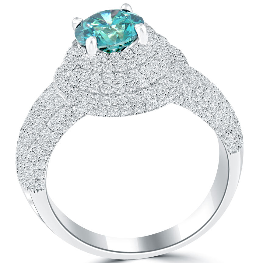 2.86 Carat Fancy Blue Diamond Engagement Ring 14k White Gold Pave Halo