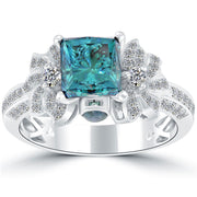 2.81 Carat Fancy Blue Princess Cut Diamond Engagement Ring 18k White Gold