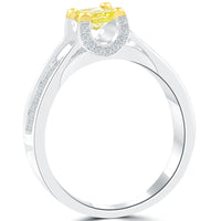 0.82 Carat Fancy Yellow Radiant Cut Diamond Engagement Ring 18k White Gold