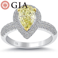 2.63 Ct. GIA Certified Fancy Yellow Pear Shape Diamond Engagement Ring 18k Gold
