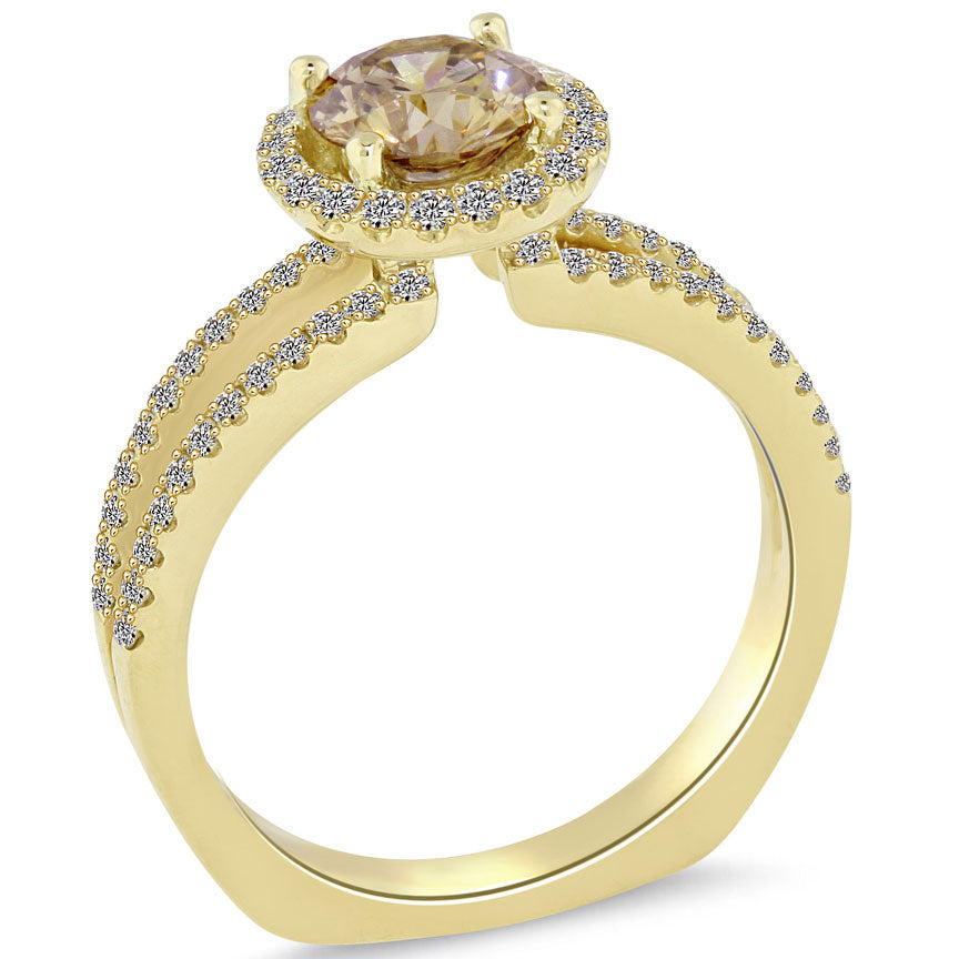 1.63 Carat Natural Fancy Champagne Brown Diamond Engagement Ring 14k Yellow Gold