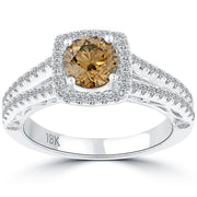 1.48 Carat Natural Fancy Cognac Brown Diamond Engagement Ring 18k White Gold