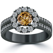 1.70 Carat Natural Fancy Cognac Brown Diamond Engagement Ring 14k Black Gold