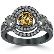 1.56 Carat Natural Fancy Cognac Brown Diamond Engagement Ring 14k Black Gold