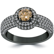 1.83 Carat Natural Fancy Cognac Brown Diamond Engagement Ring 14k Black Gold Front