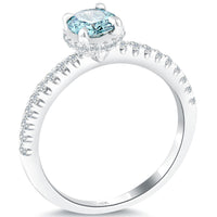 0.94 Carat Certified Fancy Blue Round Diamond Engagement Ring 18k White Gold