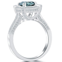 2.21 Carat Fancy Blue Diamond Engagement Ring 18k White Gold Vintage Style