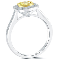 1.18 Carat Fancy Yellow Cushion Cut Diamond Engagement Ring 18k Vintage Style
