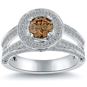 2.06 Carat Natural Fancy Cognac Brown Diamond Engagement Ring 14k White Gold