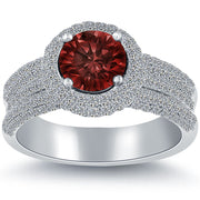 2.75 Ct. Fancy Red Natural Diamond Engagement Ring 14k White Gold Vintage Style