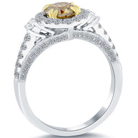 1.83 Carat Natural Fancy Cognac Brown Diamond Engagement Ring 18k White Gold