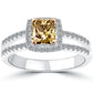 1.83 Carat Fancy Cognac Brown Radiant Cut Diamond Engagement Ring 14k Pave Halo