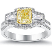 1.64 Carat Fancy Yellow Radiant Cut Diamond Engagement Ring 14k Vintage Style