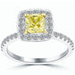 1.84 Carat Fancy Yellow Cushion Cut Diamond Engagement Ring 18k Gold Pave Halo