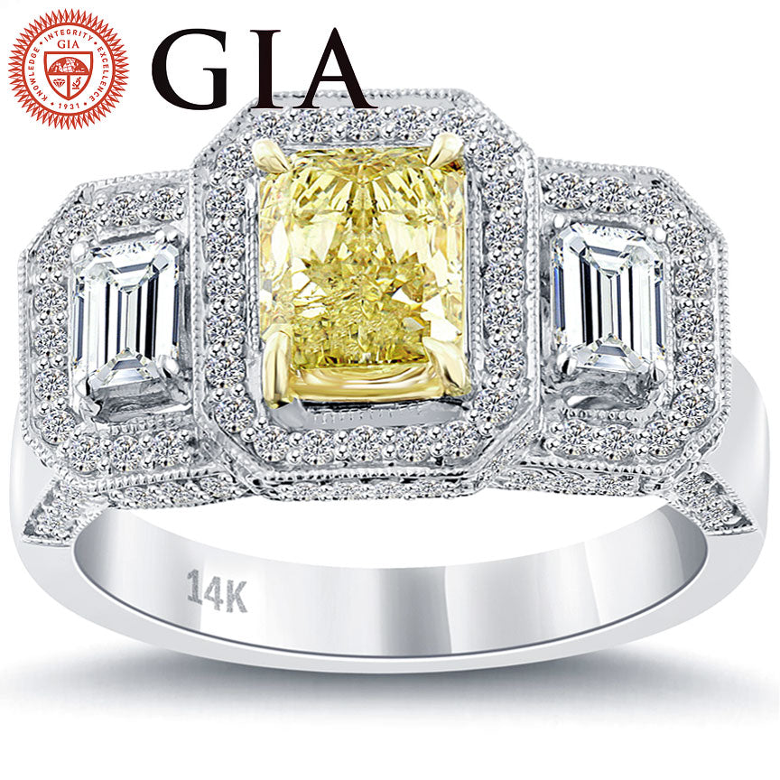 2.74 Carat GIA Certified Natural Fancy Yellow Diamond Engagement Ring 14k Gold