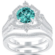 Blue Diamond Engagement Ring & Wedding Band Set 2016 Front Top