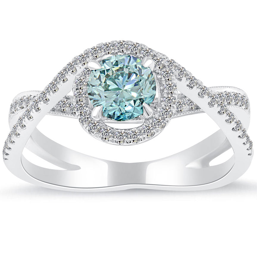 Small Fancy Blue Diamond Engagement Ring In White Gold 2016 Front