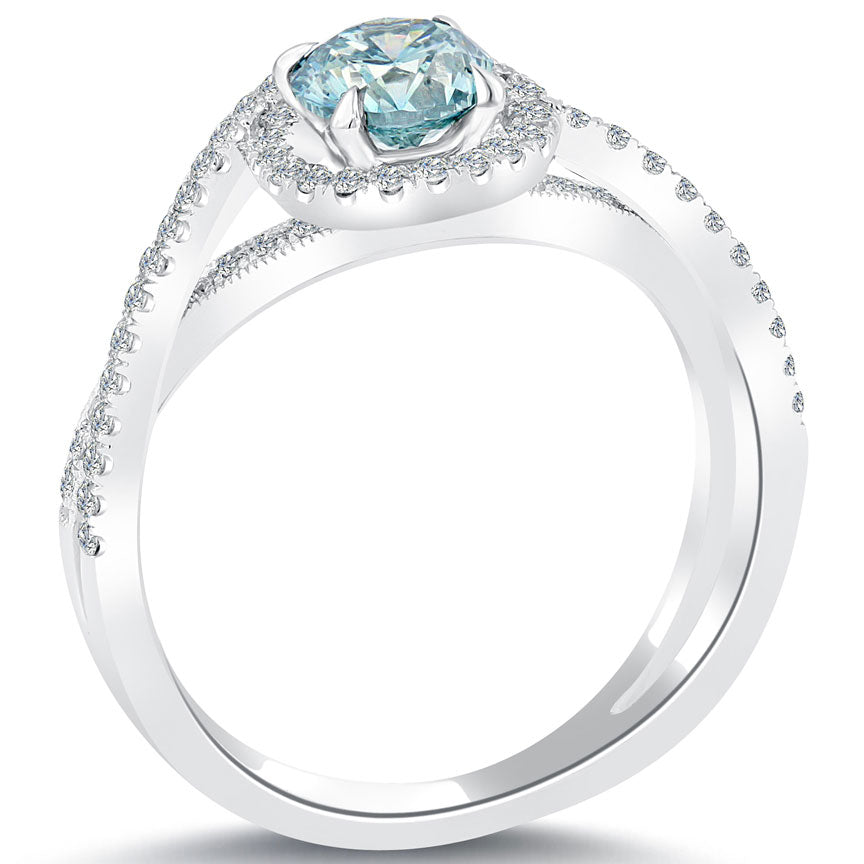 Small Fancy Blue Diamond Engagement Ring In White Gold 2016 Side