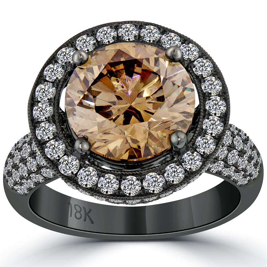 6.14 Carat Natural Fancy Cognac Brown Diamond Engagement Ring 18k Black Gold