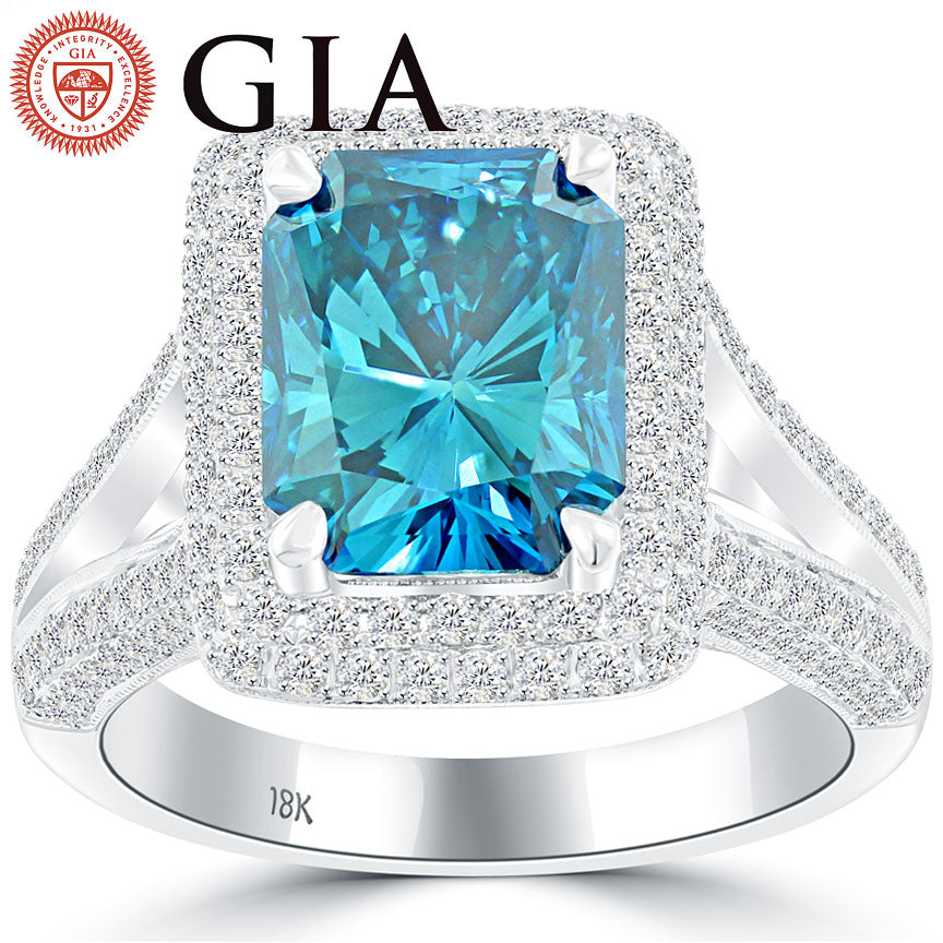 Carat GIA Certified Fancy Blue Diamond Engagement Ring 18k White Gold