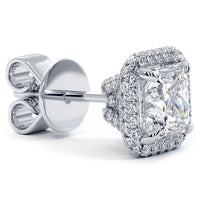 2.67 Carat J-SI1 Princess Cut Pave Halo Diamond Studs Earrings 18k White Gold