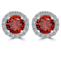 1.95 Carat Fancy Red Diamond Pave Halo Diamond Studs Earrings 18k White Gold