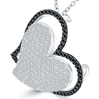 4.25 Carat Black & White Diamond Puffed Heart Pendant Necklace in 14k White Gold
