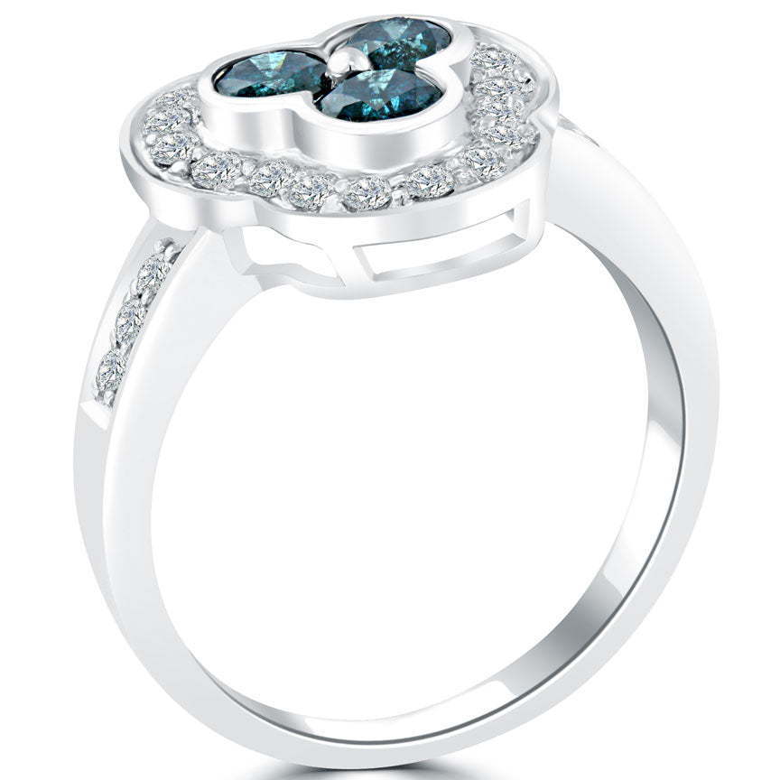 1.14 Carat Fancy Blue & White Diamond Cocktail Fashion Ring 14k White Gold