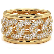 1.08 Carat F-VS Pave Cuban Link Diamond Ring 14k Yellow Gold