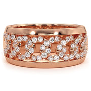 0.72 Carat F-VS Pave Cuban Link Diamond Ring 14k Rose Gold