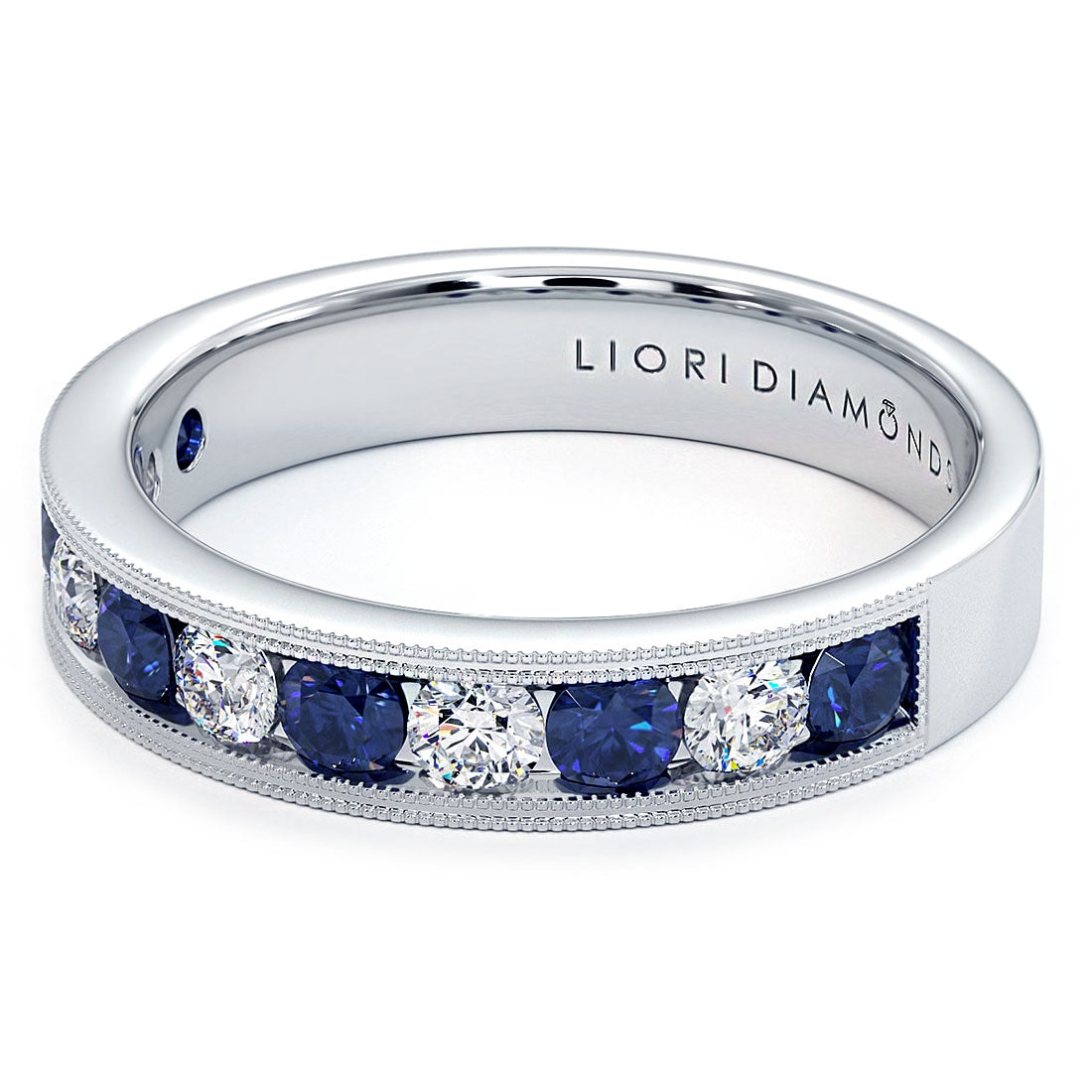 1.25 CTW Genuine Blue Sapphire & Diamond Wedding Band Anniversary Ring 14k Gold