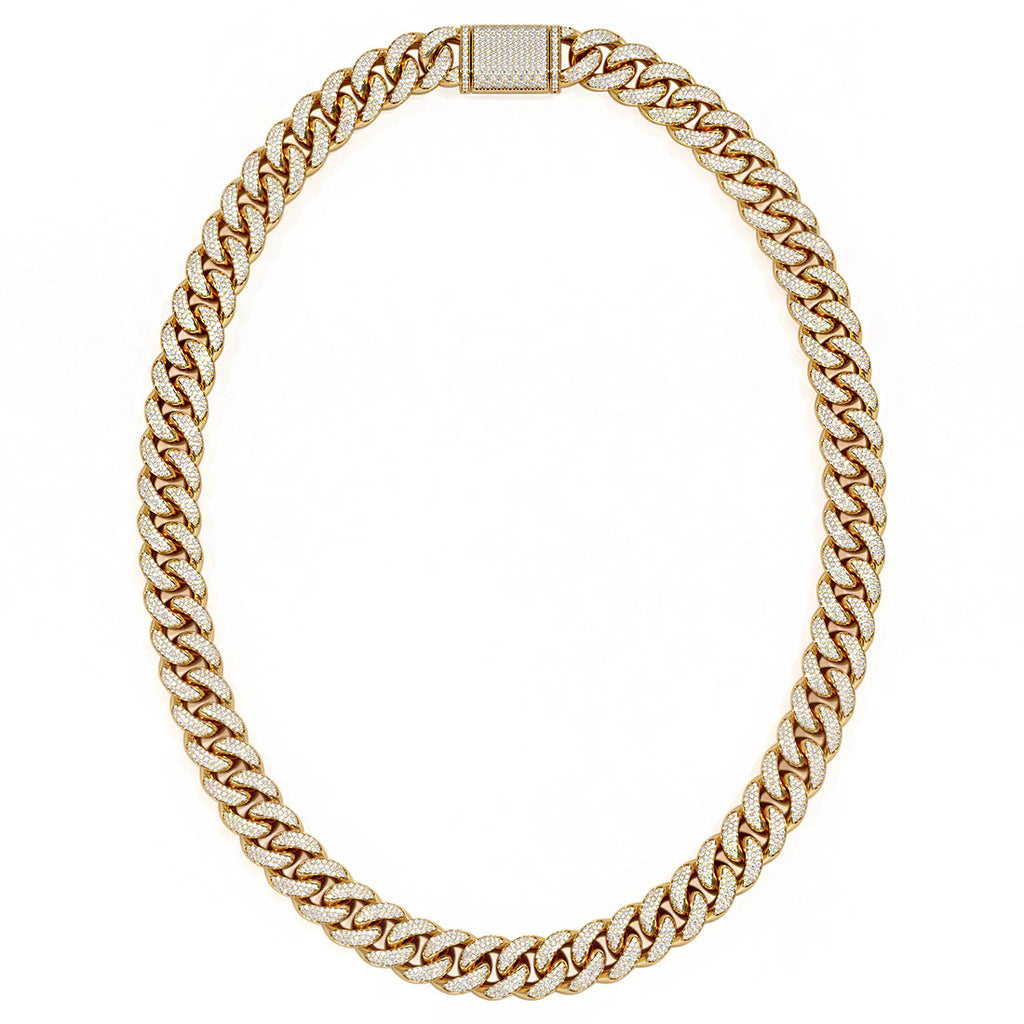 35.26 Carats F-VS Men's Cuban Link Diamond Chain Necklace 335 Grams Solid 14k Gold