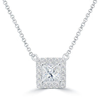 1.15 Carat H-VS2 Princess Cut Diamond Solitaire Pendant Necklace 14k White Gold