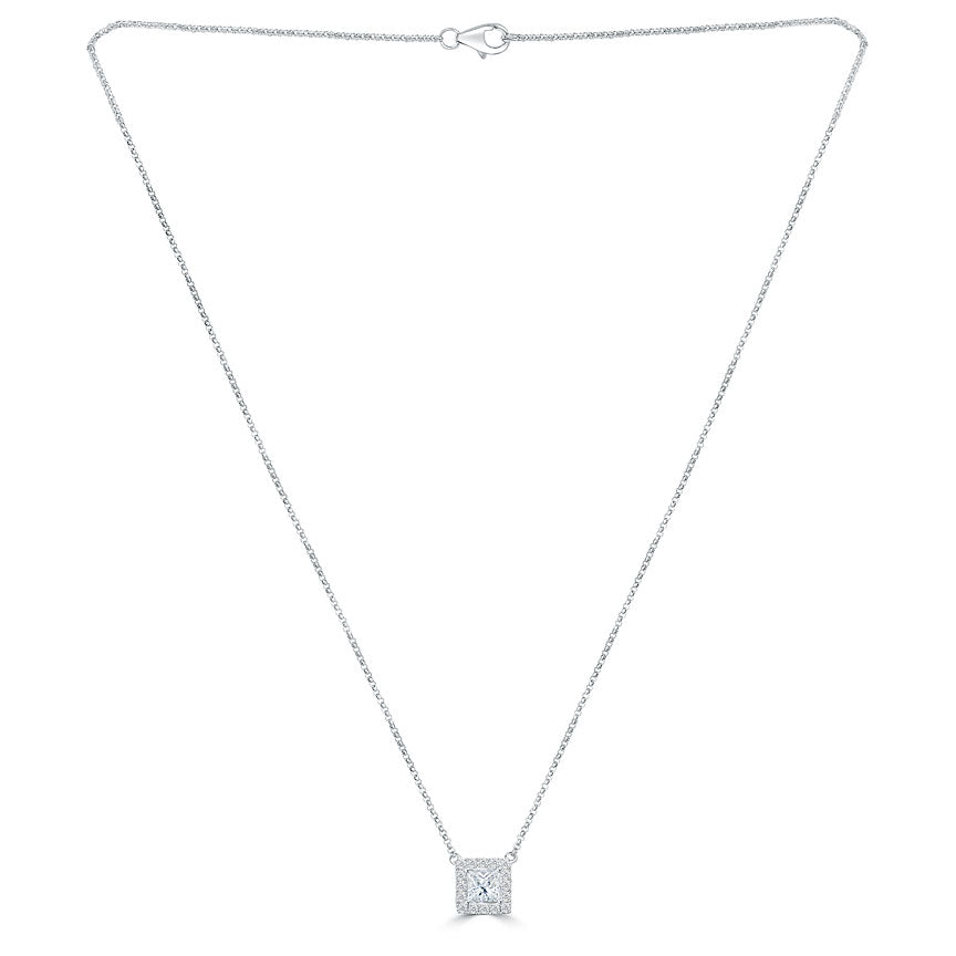 1.15 Carat H-VS2 Princess Cut Diamond Solitaire Pendant Necklace 14k White Gold
