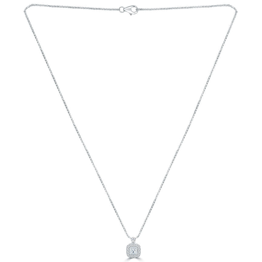 1.00 Carat G-VS1 Princess Cut Diamond Solitaire Pendant Necklace 14k White Gold