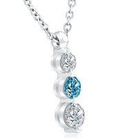 1.15 Ct. Three Stone Fancy Blue & White Diamond Pendant Necklace 14k White Gold