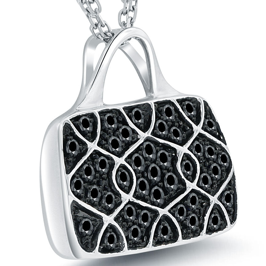 Mirabelle Handbag Purse Pendant Necklace Black Diamonds 18k White Gold