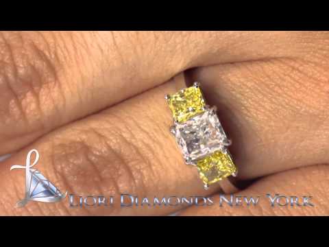 ER-0958 - 2.26 Carat Fancy Yellow & White Radiant Cut Three Stone Diamond Engagement Ring