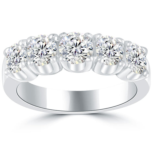 2.50 Carat F-VS-SI 5 Stone Diamond Wedding Band Anniversary Ring 14k White Gold