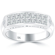 1.30 Carat Princess Cut Natural Diamond Unisex Wedding Band Ring 18k White Gold