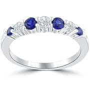 0.90ctw Genuine Blue Sapphire & Natural Diamond Wedding Band Anniversary Ring 14k Gold