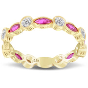 1.55ctw Genuine Ruby & Natural Diamond Wedding Band Anniversary Ring 14k Yellow Gold