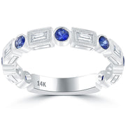 1.30ctw Genuine Blue Sapphire & Diamond Wedding Band Anniversary Ring 14k Gold