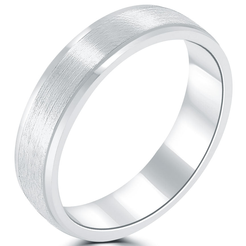 Brushed and Polished Wedding Band Ring 14k White Gold Comfort Fit (5 mm)
