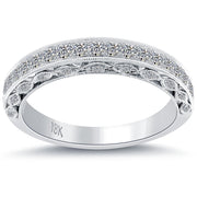 0.50 Carat Art Deco Design Wedding Band 18k White Gold Antique Vintage Style