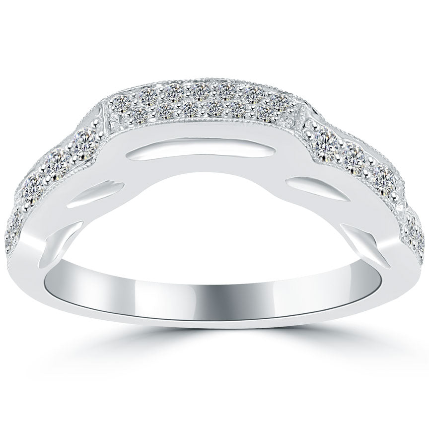 0.68 Carat Custom Curve Matching Diamond Wedding Band Ring 14k White Gold Front