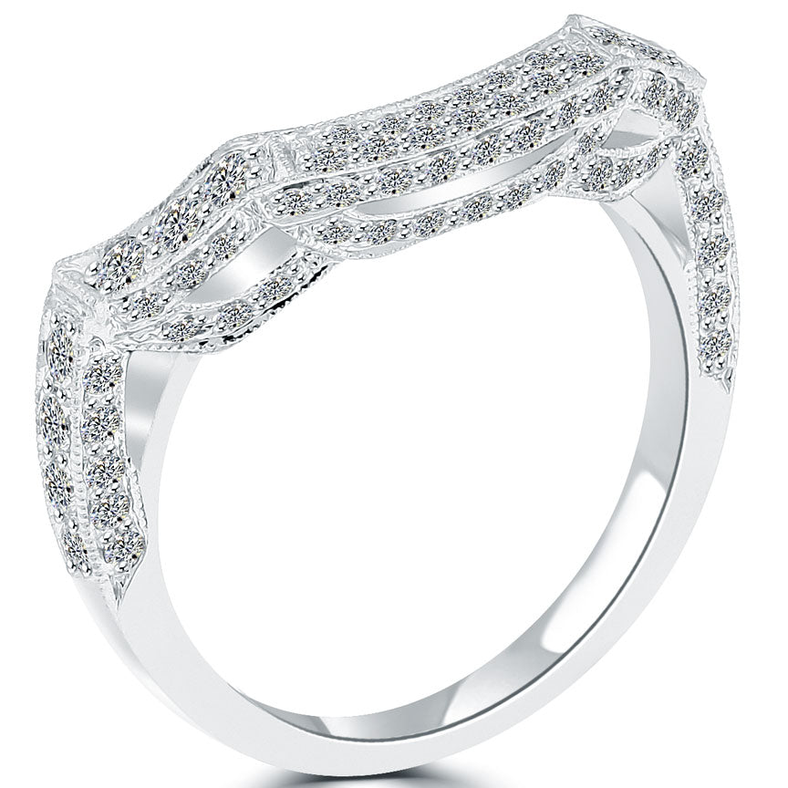 0.68 Carat Custom Curve Matching Diamond Wedding Band Ring 14k White Gold
